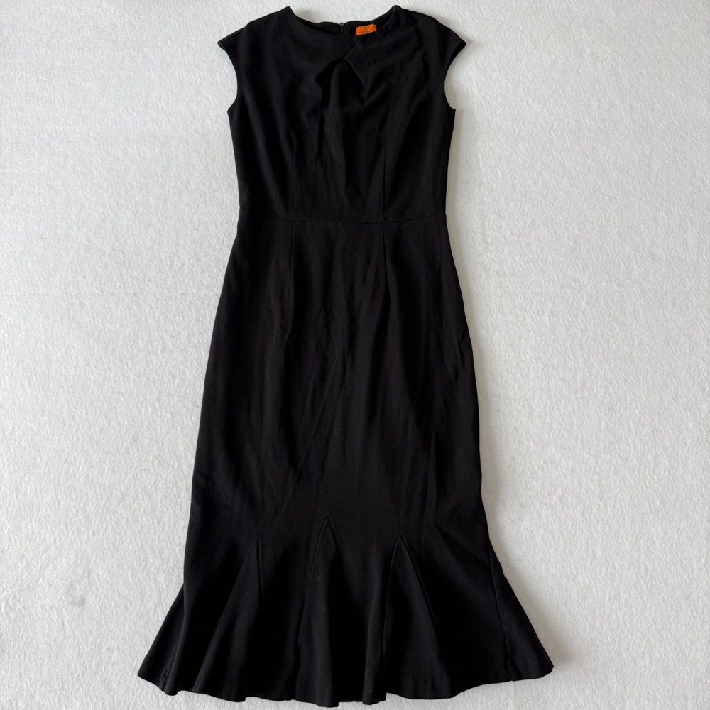 Marycrafts Mermaid Flounce Dress Women Size 8 Black Sleeveless Notched Neck Midi